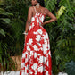 Suspender A-hem all over printed maxi dress in red