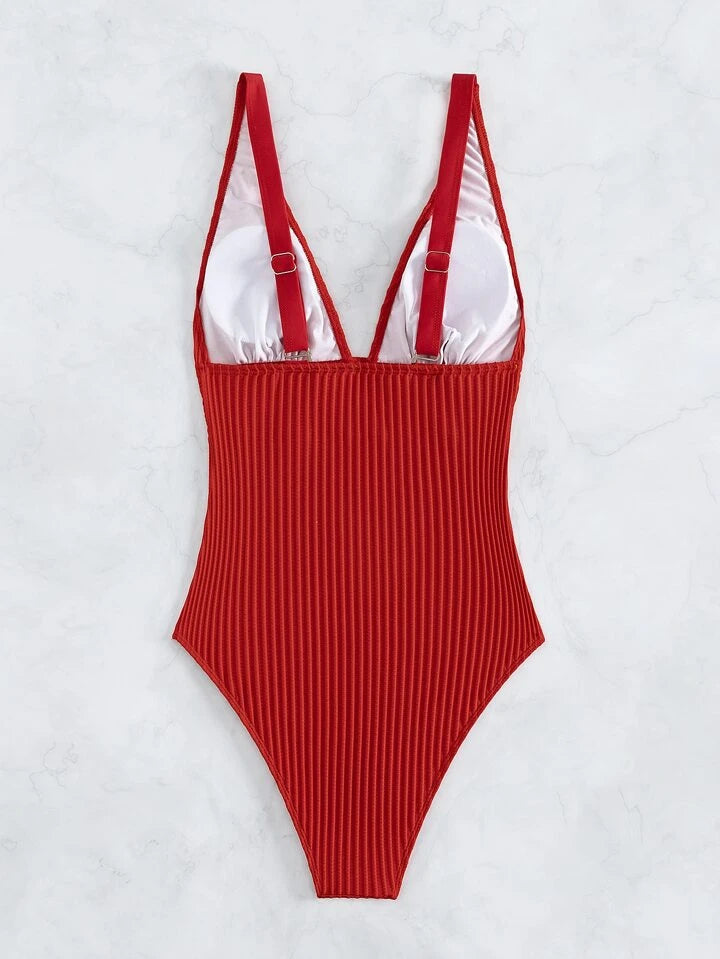 Plain ruched one piece swimsuit