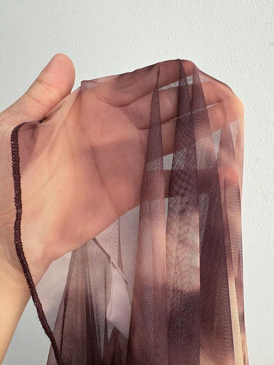 Tie-dye print lantern sleeve outerwear and wide leg jumpsuit in brown