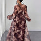 Tie-dye print lantern sleeve outerwear and wide leg jumpsuit in brown