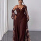 Tie-dye print lantern sleeve outerwear and wide leg jumpsuit in brown