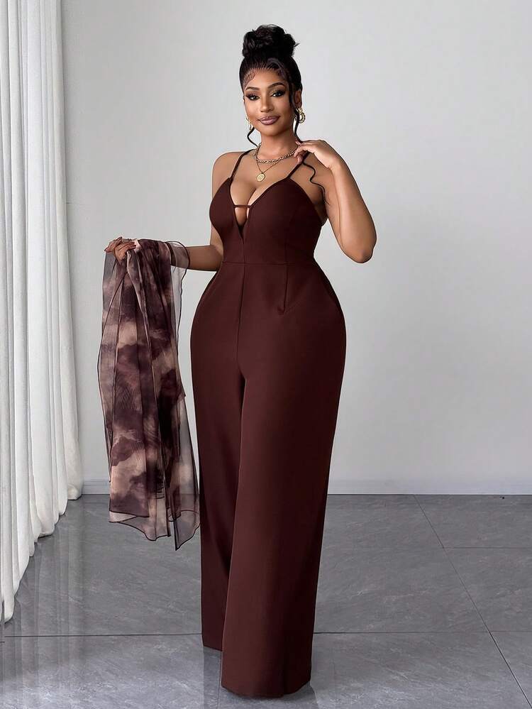 Tie-dye print lantern sleeve outerwear and wide leg jumpsuit in brown