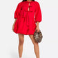 Tie front volume sleeve skater dress in red