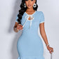 Tie neck ruffle hem mini in blue