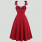 Tie strap pleated front midi dress in burgundy