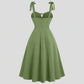 Tie strap pleated front midi dress in green
