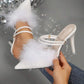 Toe furry high heel sandals in white