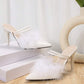 Toe furry high heel sandals in white