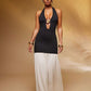 Two tone drop waist cut out halter maxi in multi