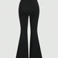 V-neck long sleeve top & metal buckle pants in black