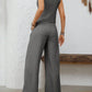 V neck button sleeveless vest & straight leg pants in grey