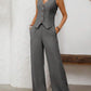 V neck button sleeveless vest & straight leg pants in grey