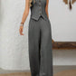 V neck button sleeveless vest & straight leg pants in grey