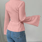 V neck collared ruched waist blouse in pink