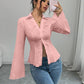 V neck collared ruched waist blouse in pink