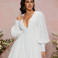 V neck hollow out lace mini dress in white