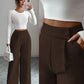 Waist front overlay straight pants in brown