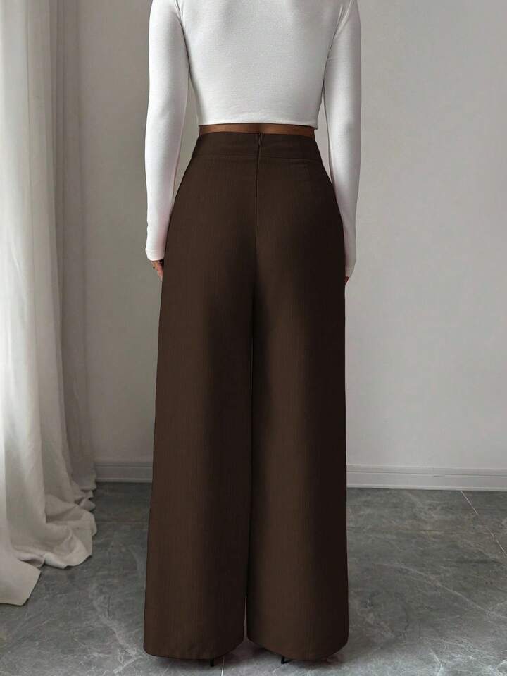 Waist front overlay straight pants in brown