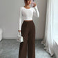 Waist front overlay straight pants in brown