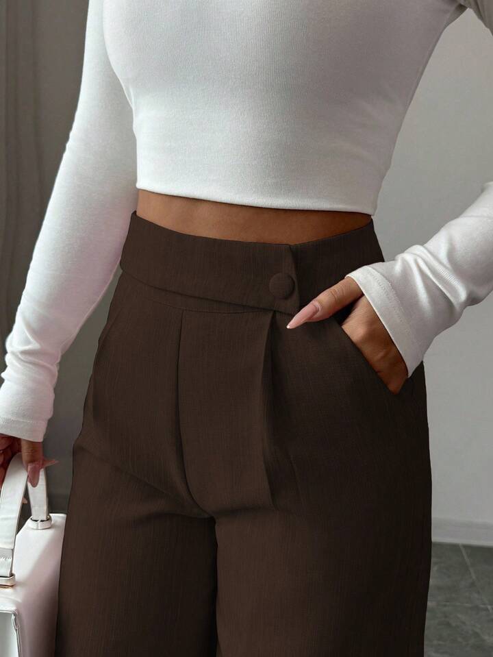 Waist front overlay straight pants in brown