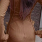 Square neck long sleeve bodycon dress in coffee