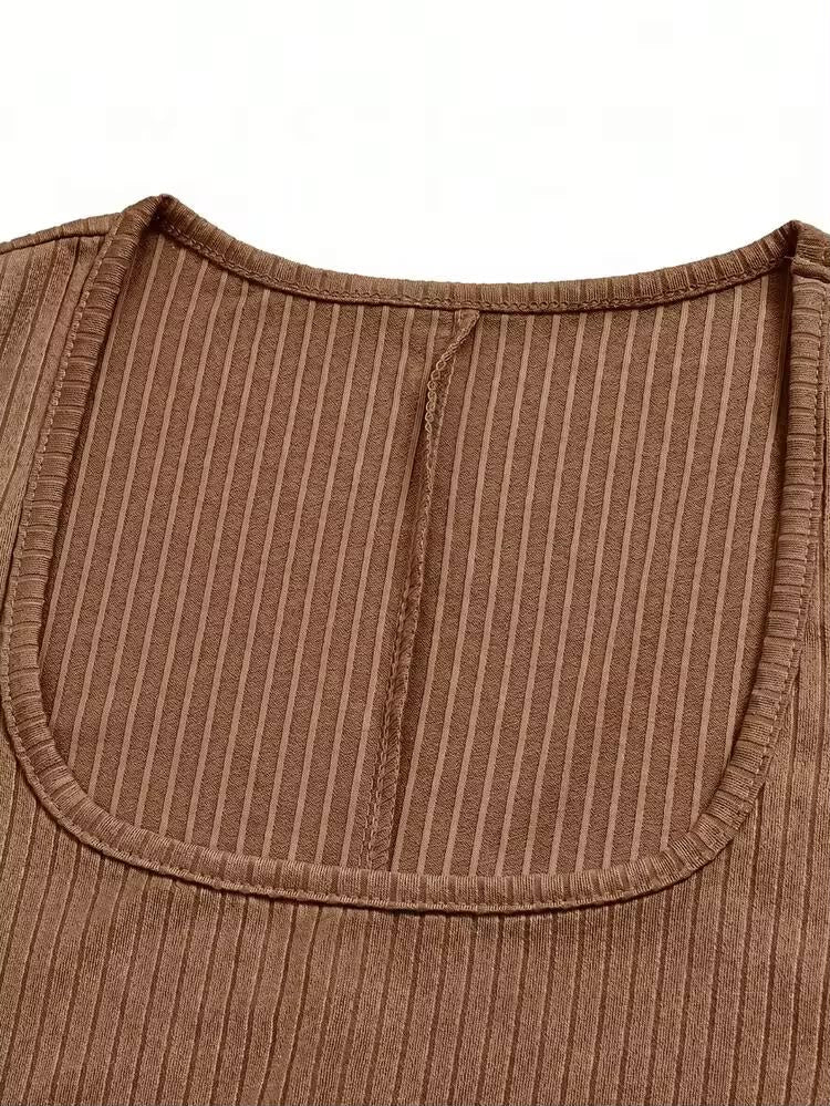 Square neck long sleeve bodycon dress in coffee