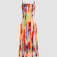 Woven square neck abstract midi dress in multi