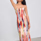 Woven square neck abstract midi dress in multi