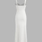 Woven sweetheart solid ruched maxi dress in white