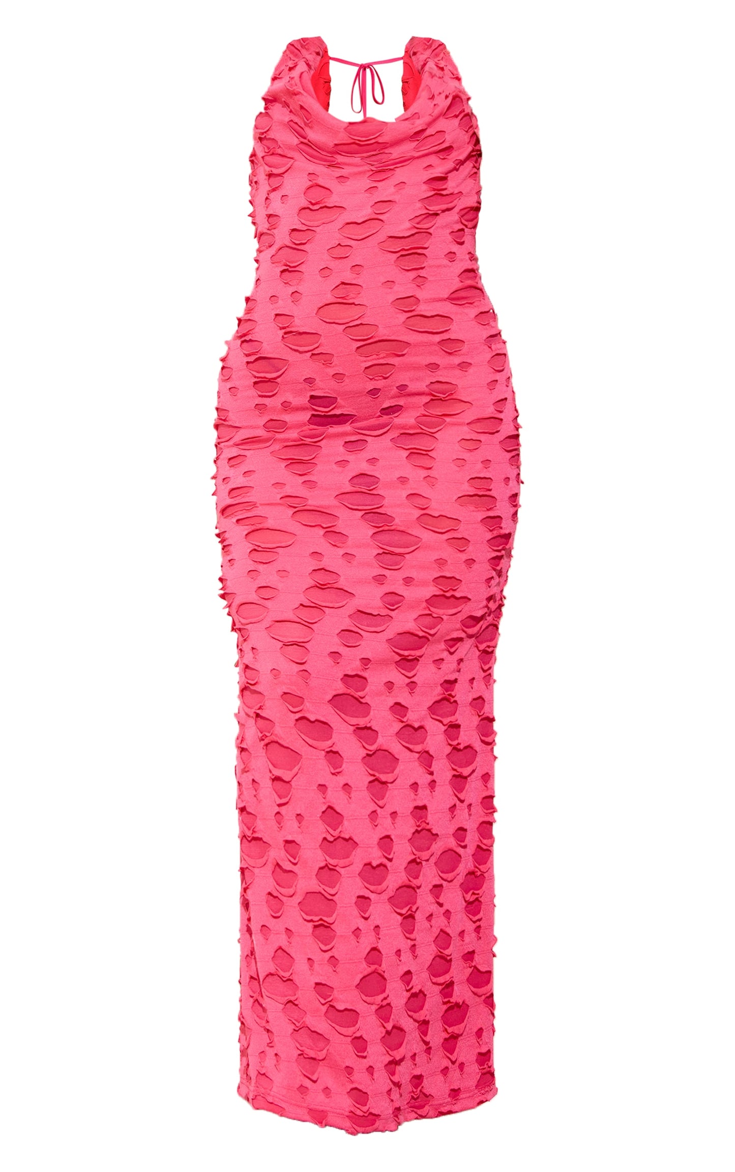 Woven textured cowl neck maxi dress in pink