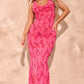 Woven textured cowl neck maxi dress in pink