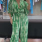 Dolman sleeves v neck jumpsuit in green