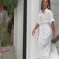 Button down belted shirt dress in white