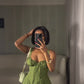 Solid backless strap maxi dress in dark green