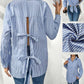 Striped backless tie-front blouse in blue