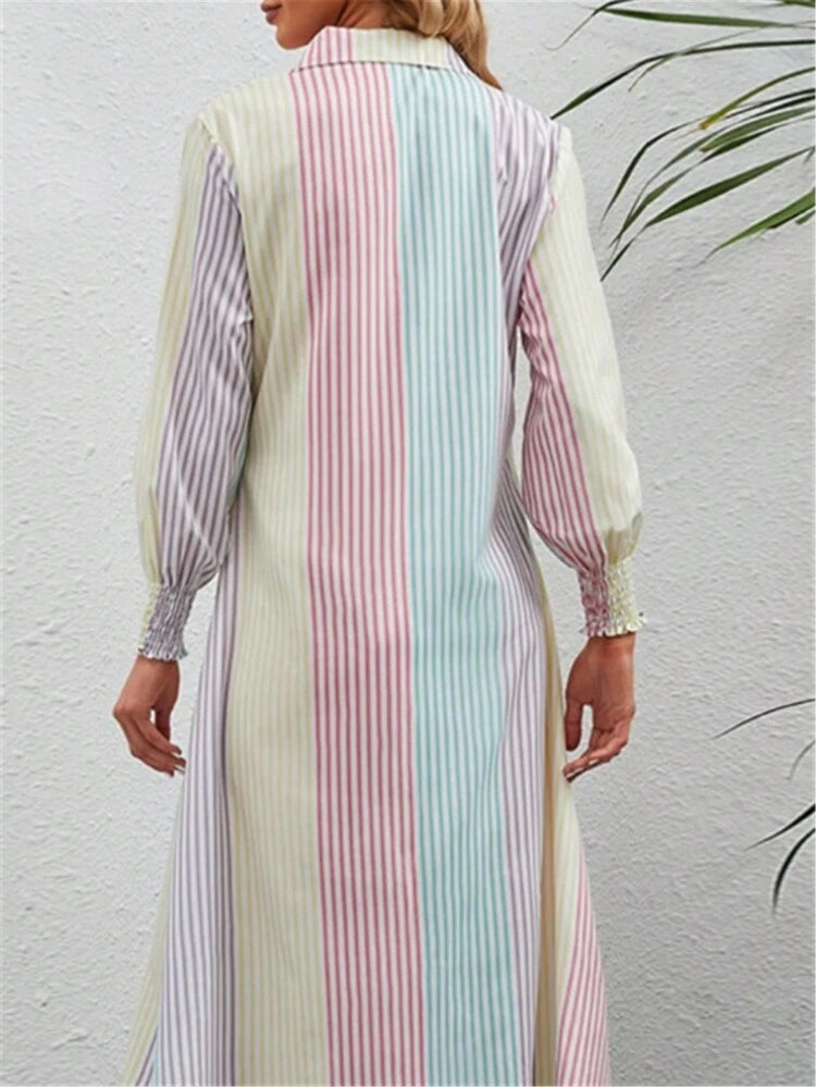 Single-breasted striped shirt dress in multi