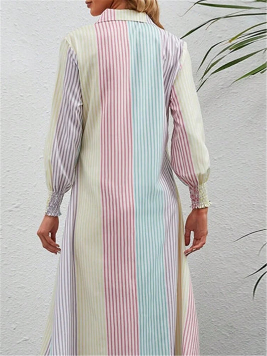 Single-breasted striped shirt dress in multi