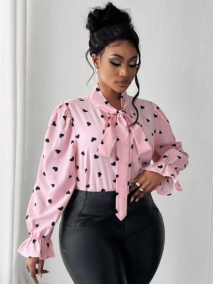 Heart shaped tie detail blouse in pink