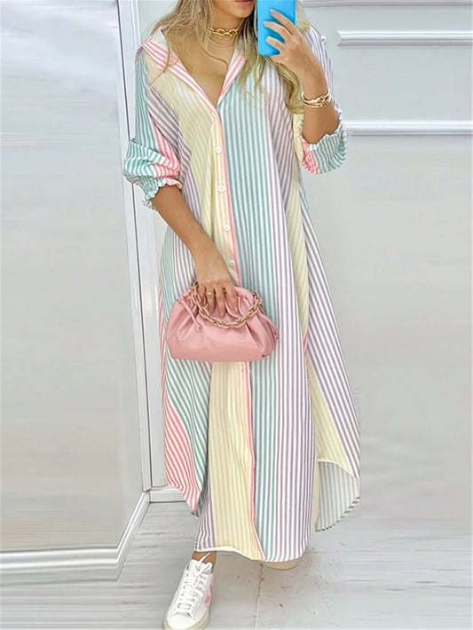Single-breasted striped shirt dress in multi