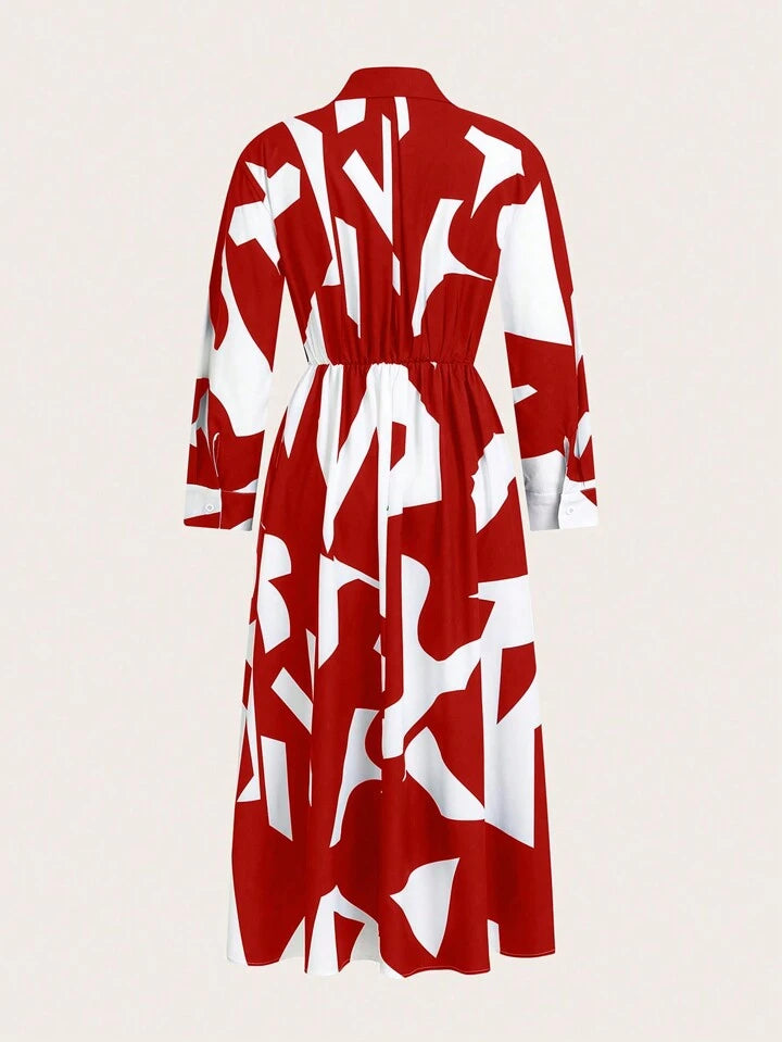 Random printed shirt dress in red