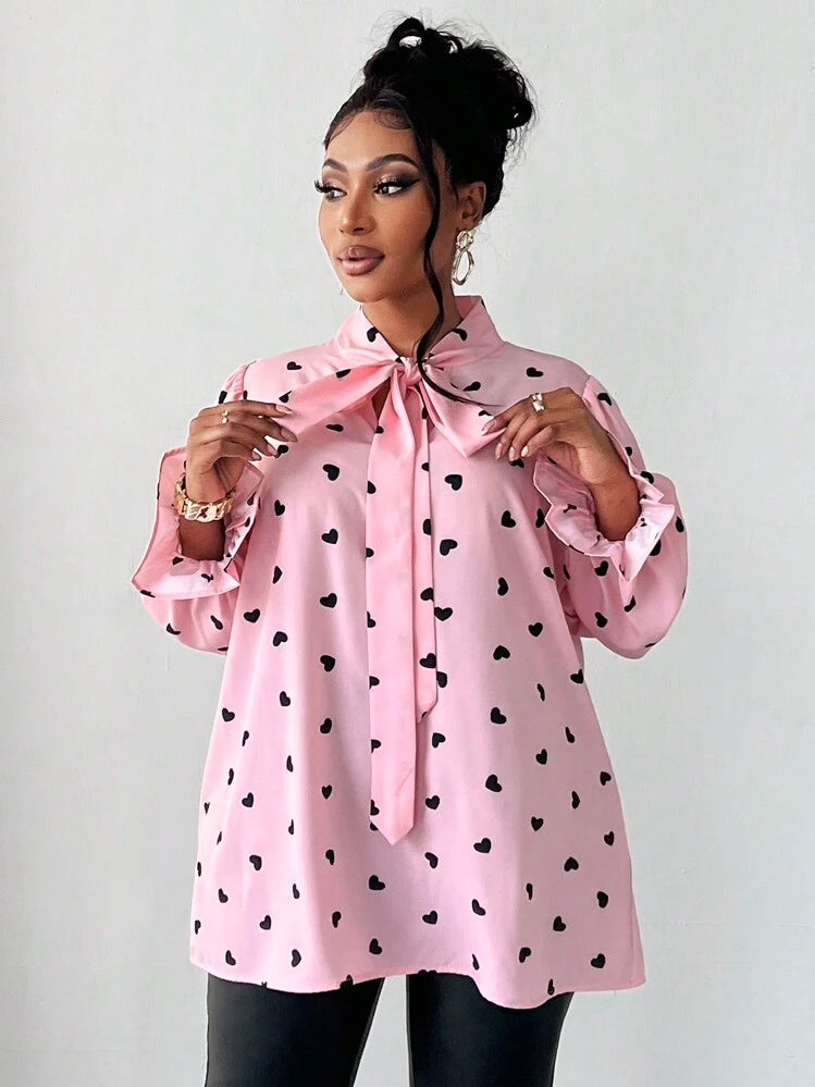 Heart shaped tie detail blouse in pink