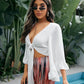 Butterfly sleeve tie front top in white