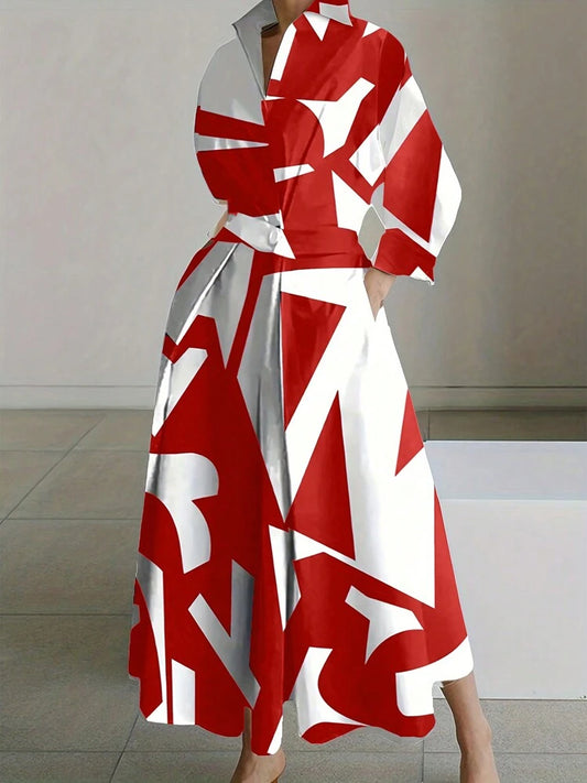 Random printed shirt dress in red