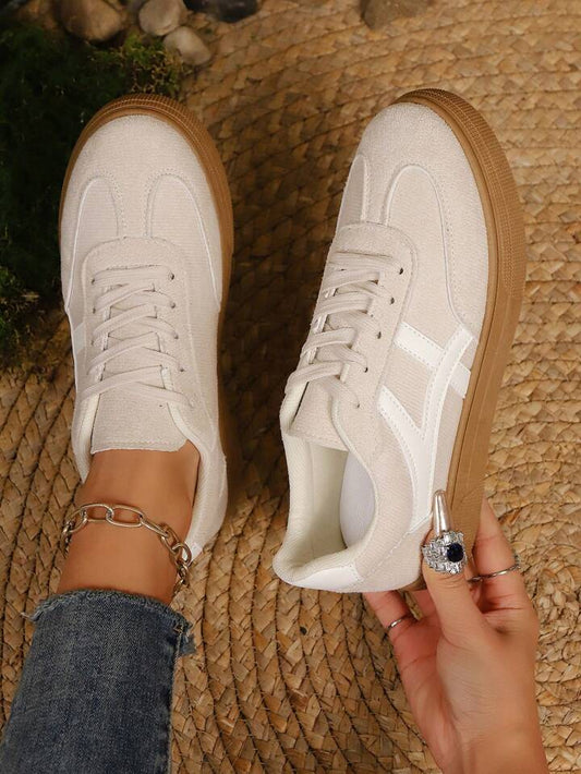 Faux suede lace up sneakers in beige