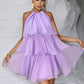 Sold color multi-layer halter neck dress in lilac