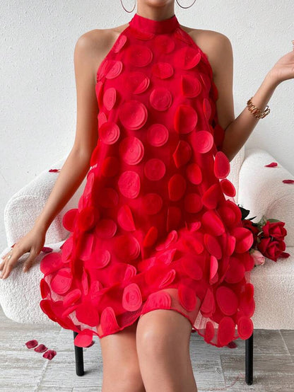 Flower halter neck dress in red