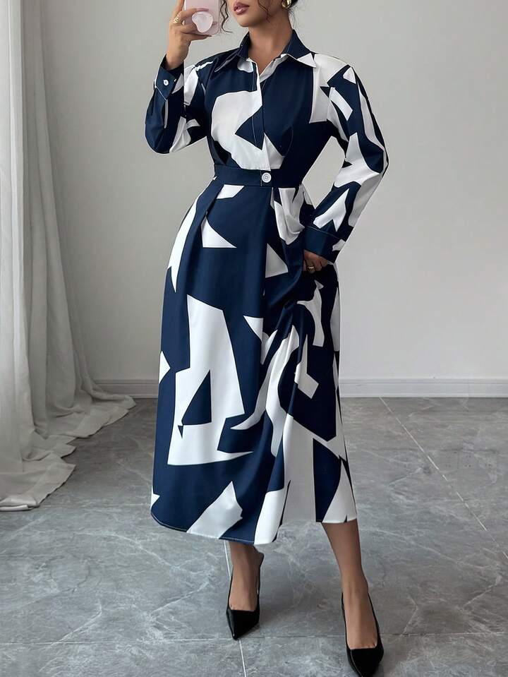 Random printed shirt dress in multi