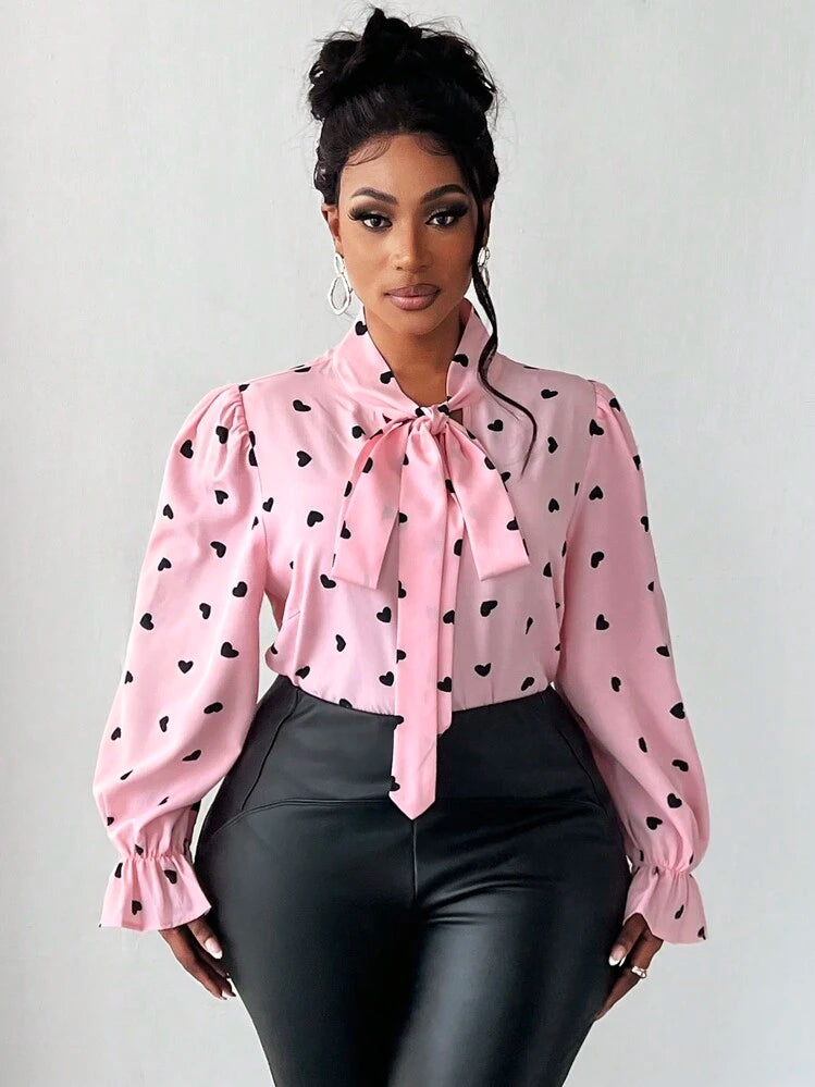 Heart shaped tie detail blouse in pink