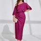 Asymmetrical neck batwing sleeve wrap hem satin dress in purple