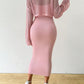 Solid color hollow-out long sleeve sweater & sleeveless knit dress set in pink